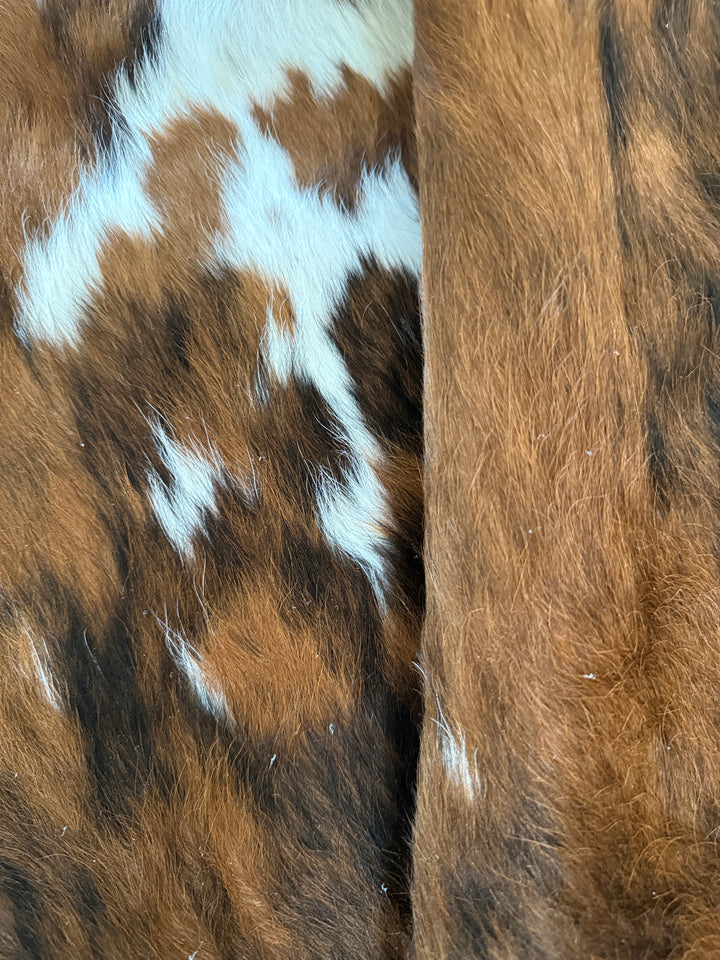 Close-up of brown and white cowhide