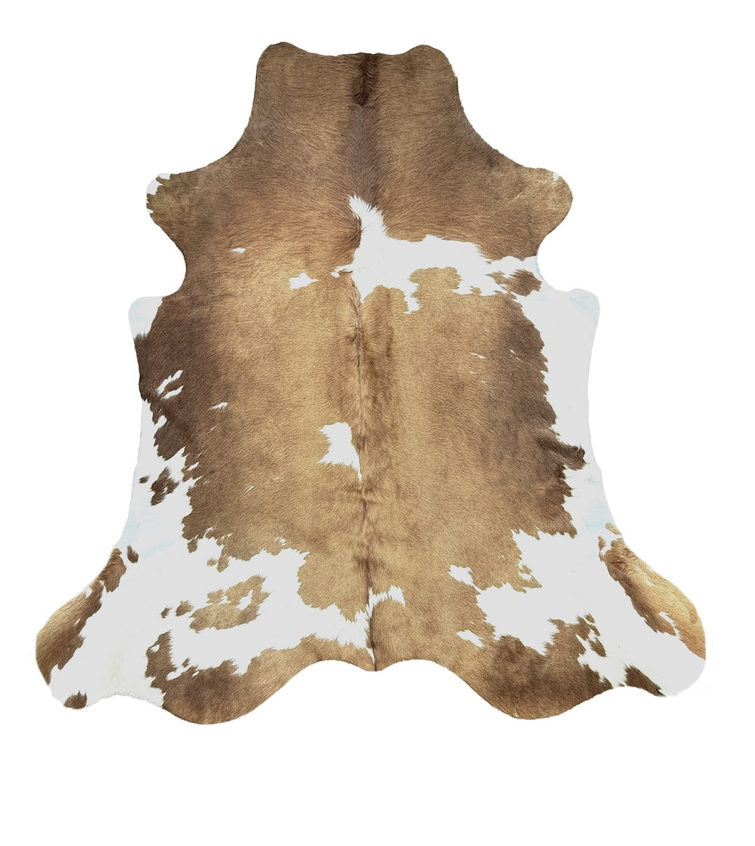 Brown and white cowhide rug