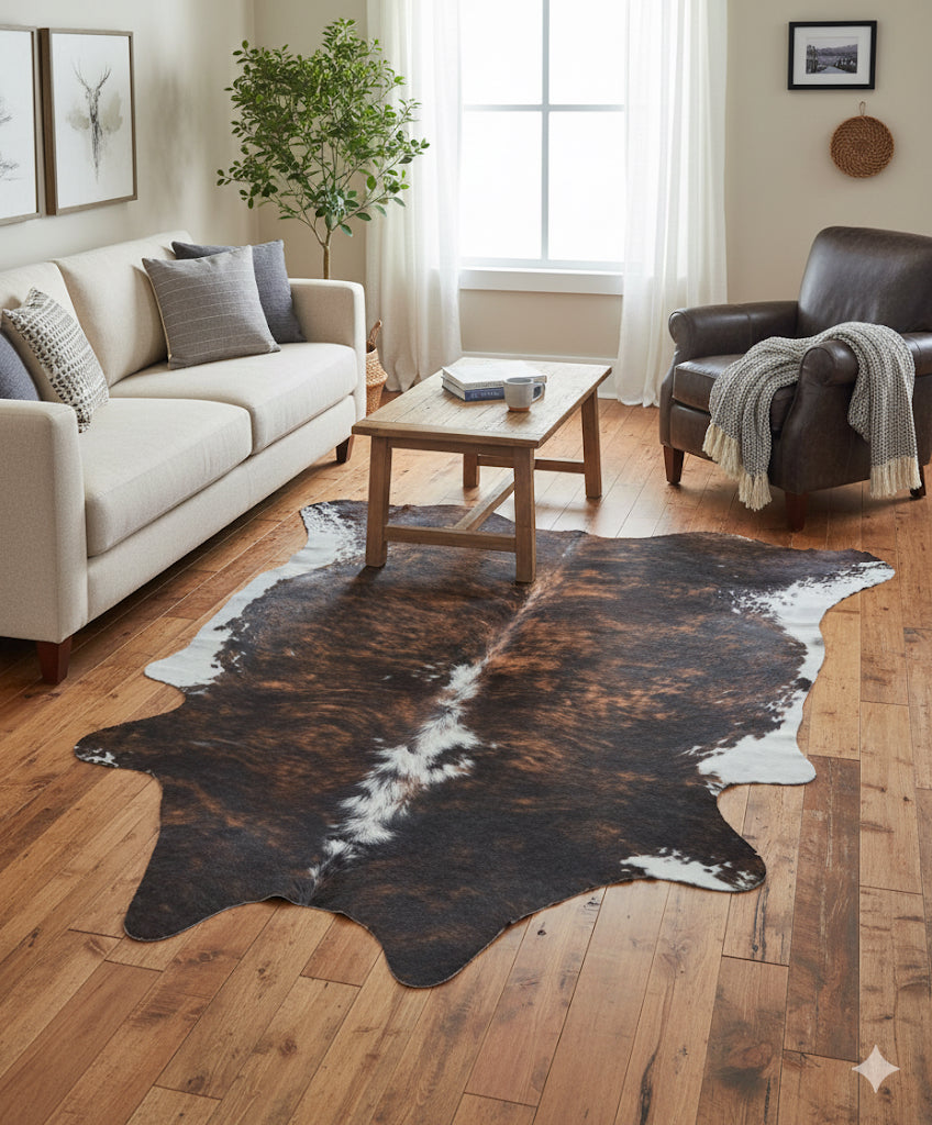 Extra large Cowhide Rug by Cowhide-Rugs-London, 242cm x 208cm, natural cowhide with distinctive markings and texture.