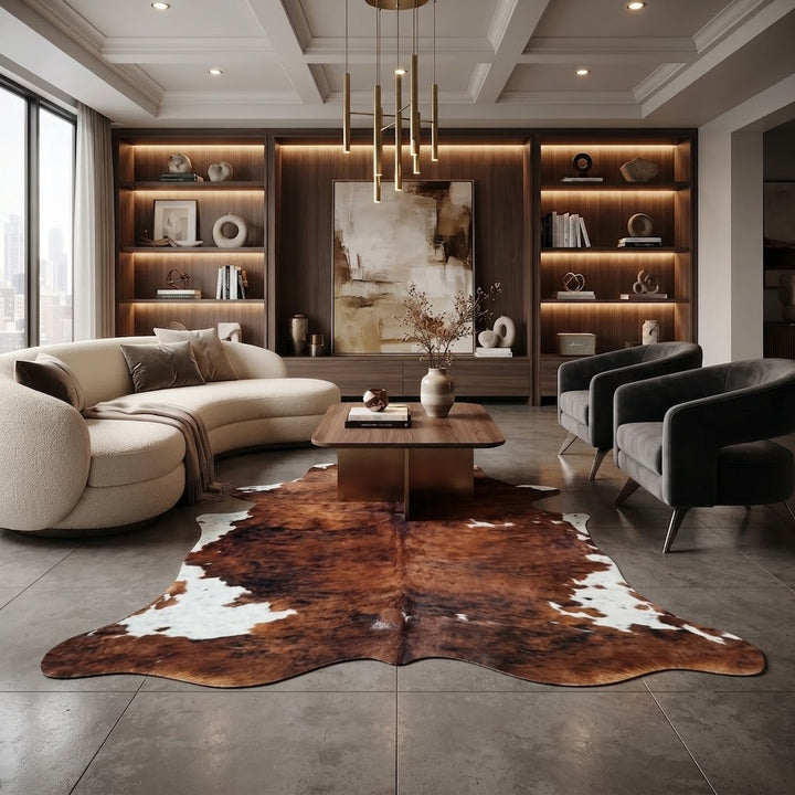 cowhide rug exra large in living room