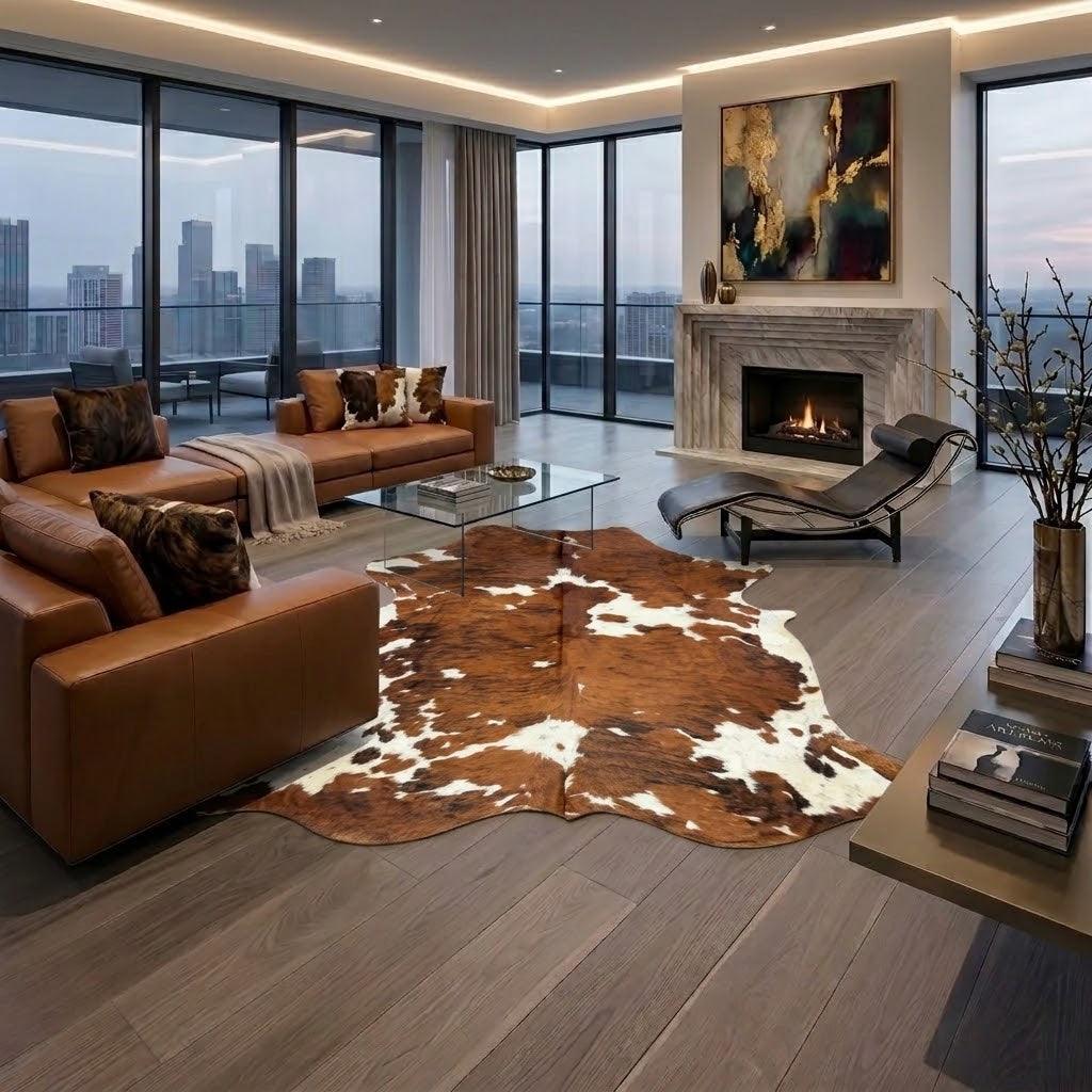 Premium Cowhide Rug H30 by Cowhide Rugs London, natural cowhide with a 255cm by 230cm size, showcasing its unique hide pattern.