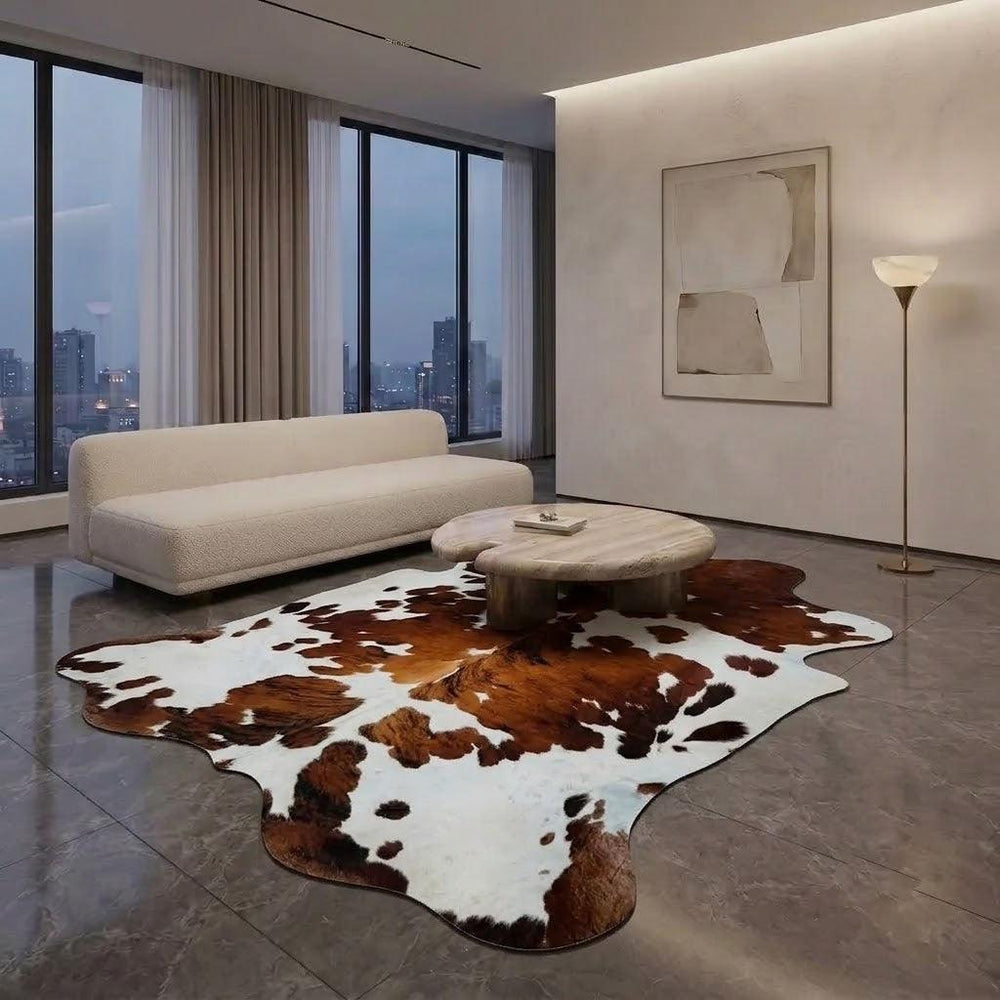 Large premium cowhide rug by Cowhide Rugs London, 250cm x 220cm, natural cowhide with unique hide pattern and soft texture.