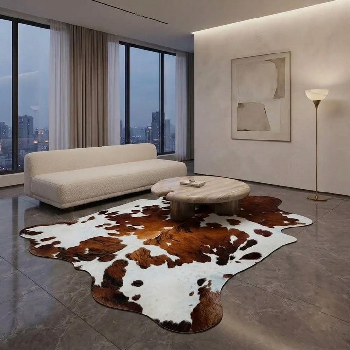 Large premium cowhide rug by Cowhide Rugs London, 250cm x 220cm, natural cowhide with unique hide pattern and soft texture.
