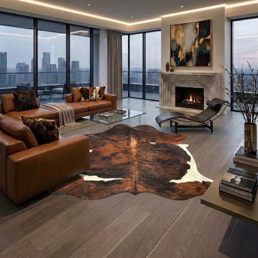 Large premium cowhide rug by Cowhide Rugs London, natural h70 over 200, 235cm x 210cm, soft and durable animal hide flooring
