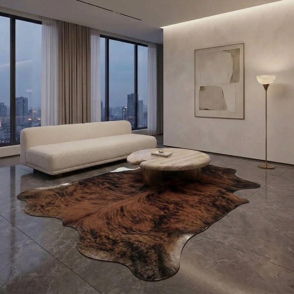 Large premium cowhide rug by Cowhide Rugs London, 245cm x 225cm, natural cowhide pattern, soft and durable floor covering.