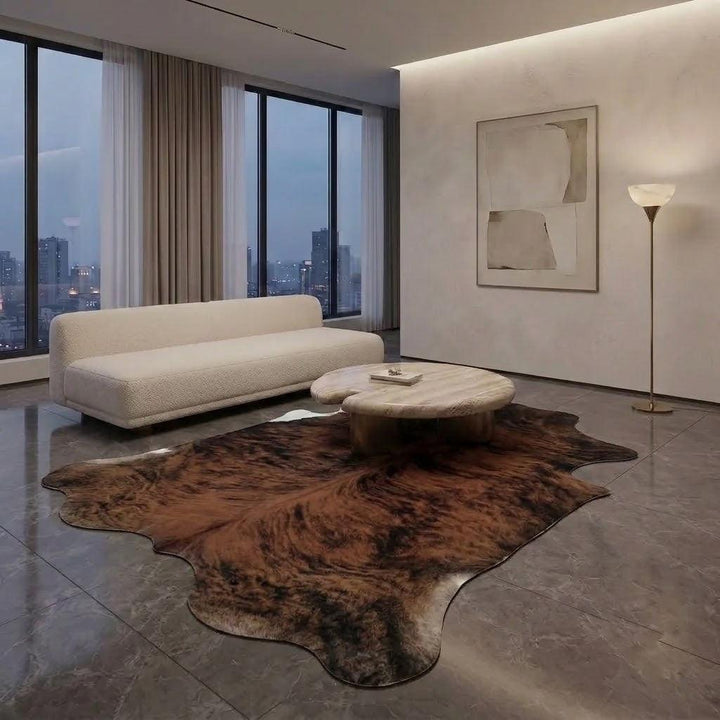 Large premium cowhide rug by Cowhide Rugs London, 245cm x 225cm, natural cowhide pattern, soft and durable floor covering.