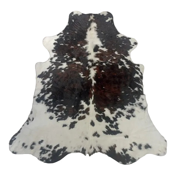Premium cowhide rug with natural black and white patches, measuring 205cm by 177cm, by Cowhide Rugs London.