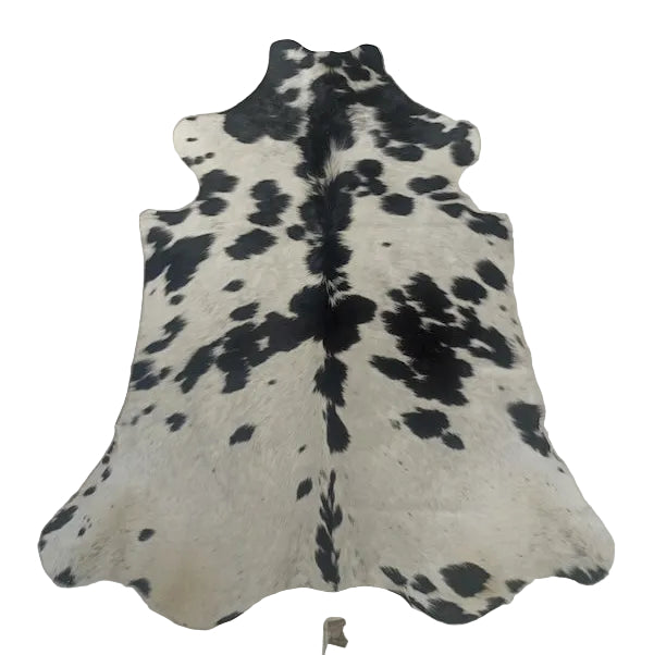 Premium cowhide rug from Cowhide Rugs London, 197cm x 165cm, featuring natural cowhide with distinctive markings and soft texture.