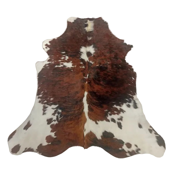 Premium cowhide rug from Cowhide Rugs London, natural brown and white pattern, 193cm x 180cm, soft and durable animal hide.