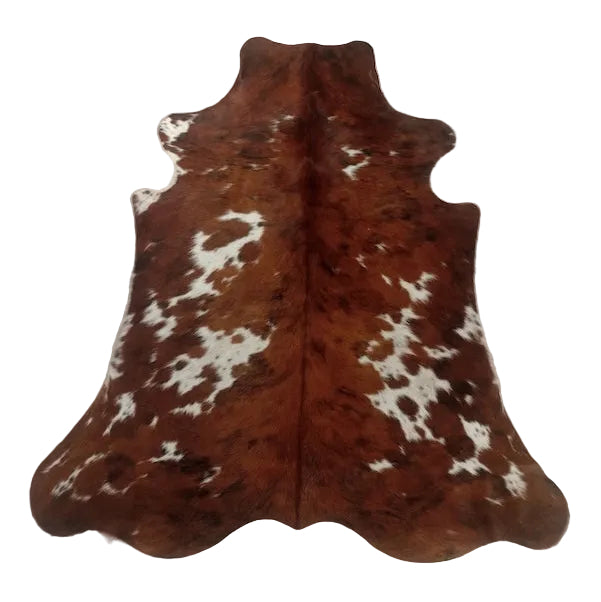 Premium cowhide rug with natural brown and white patches, measuring 199cm by 166cm, from Cowhide Rugs London.