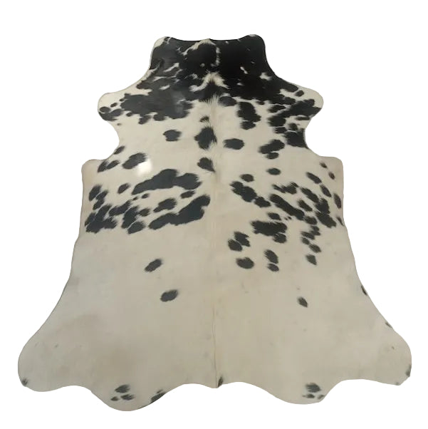 Premium cowhide rug from Cowhide Rugs London, 198cm x 172cm, natural cowhide with distinctive pattern and soft texture.