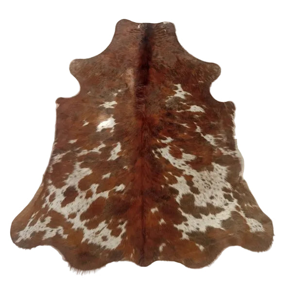 Premium cowhide rug from Cowhide Rugs London, 198cm x 163cm, showcasing natural cowhide pattern and texture.