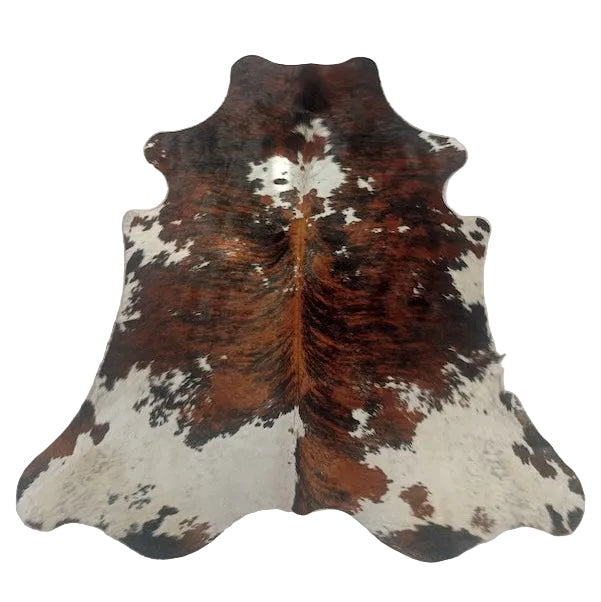 Large Cowhide Rug by Cowhide Rugs London, 203cm x 190cm, natural brown and white cowhide with unique pattern and soft texture.