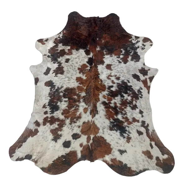 Large premium cowhide rug from Cowhide Rugs London, natural cowhide with black and white patches, 227cm x 207cm.