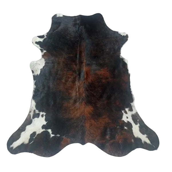 Large premium cowhide rug by Cowhide Rugs London, 224cm x 206cm, featuring natural hide patterns and rich texture.