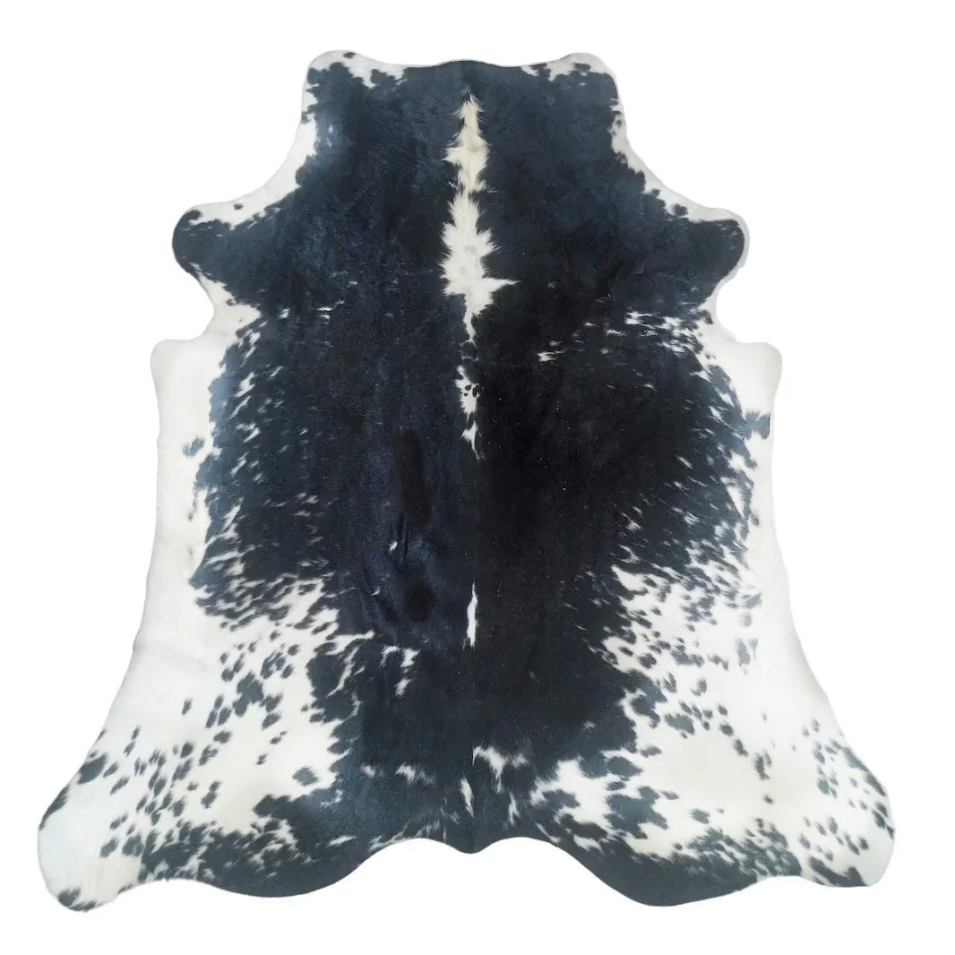 Large premium cowhide rug from Cowhide Rugs London, measuring 230cm by 207cm, featuring natural cowhide with a rich, textured surface.