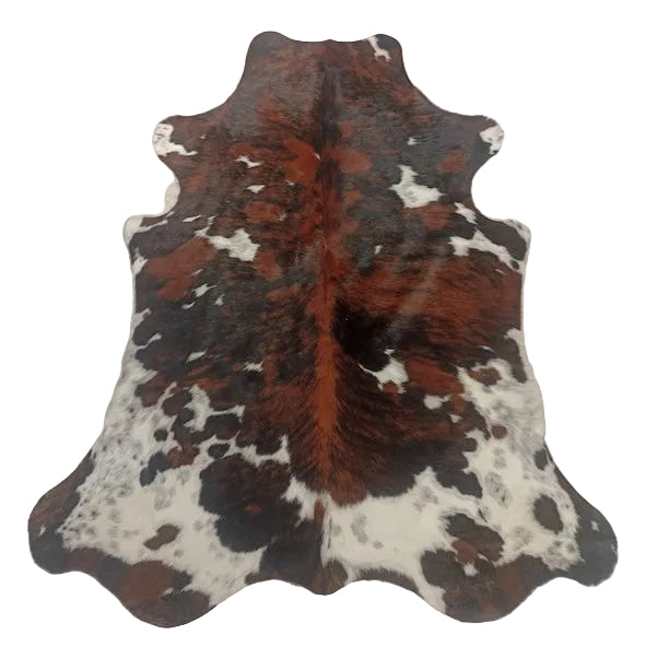 Premium cowhide rug from Cowhide Rugs London, 195cm x 163cm with natural cowhide pattern and texture.
