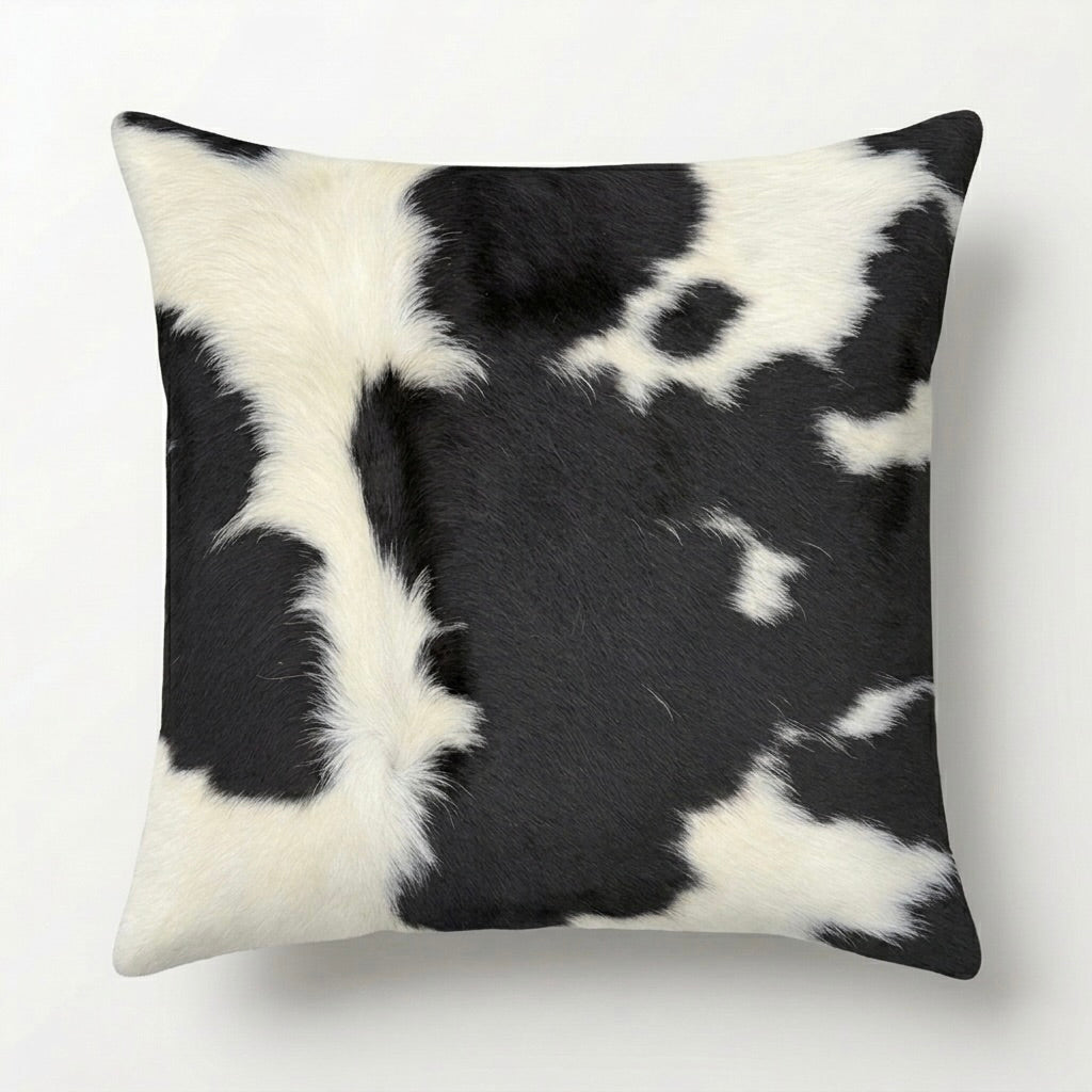 Black and white cowhide patterned pillow 