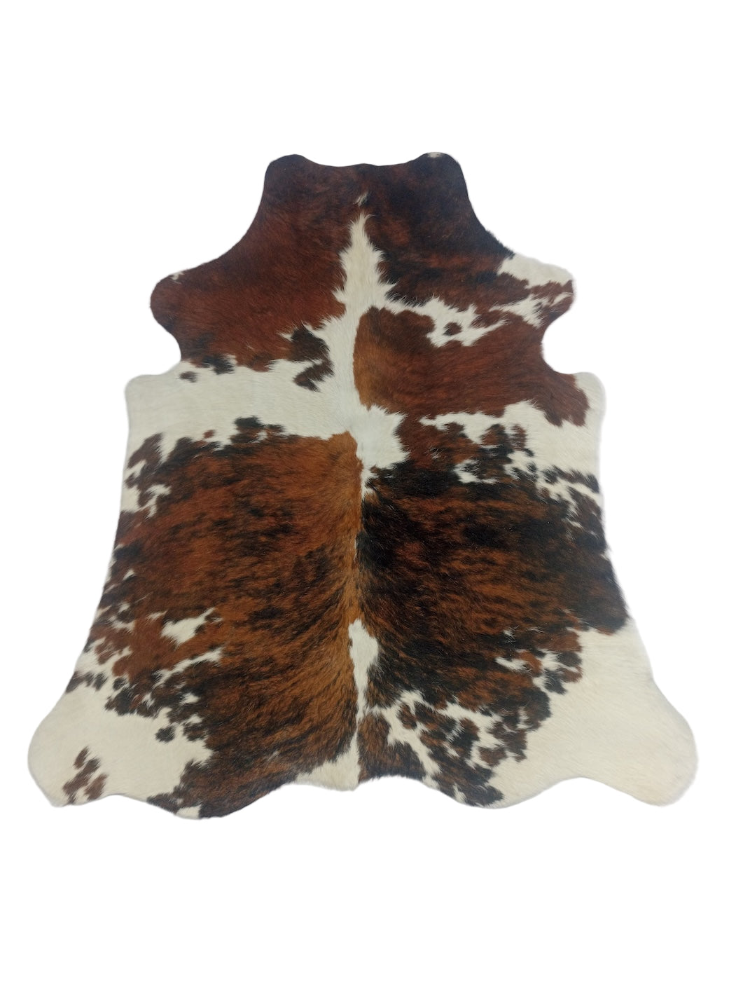 Cowhide rug with brown and white 