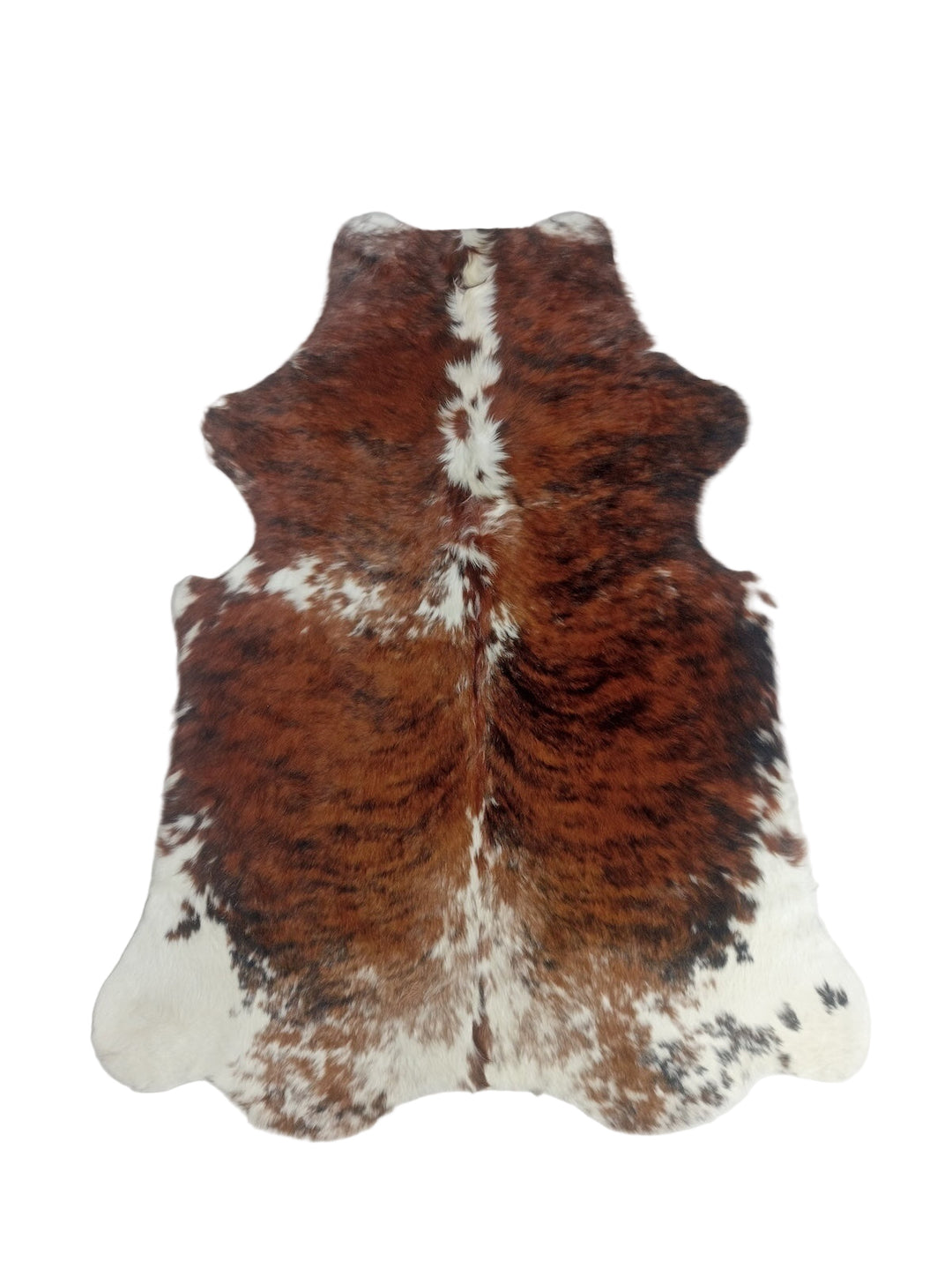 Brown and white cowhide rug 