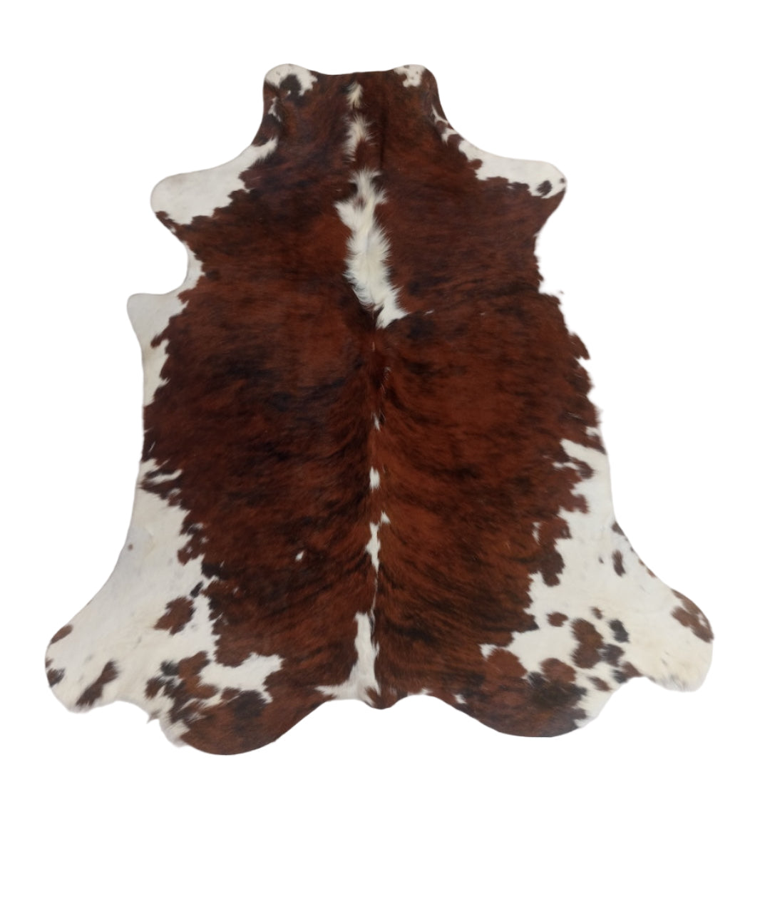 Brown and white cowhide rug 