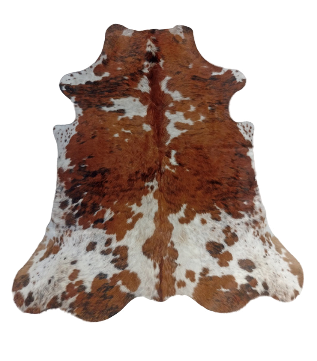 Cowhide rug with brown and white 