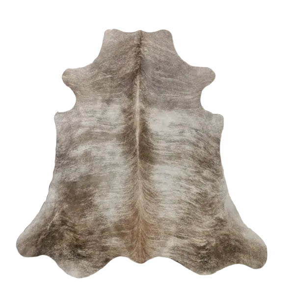 Large premium cowhide rug by Cowhide Rugs London, 221cm x 193cm, natural brown and white hide with unique pattern.