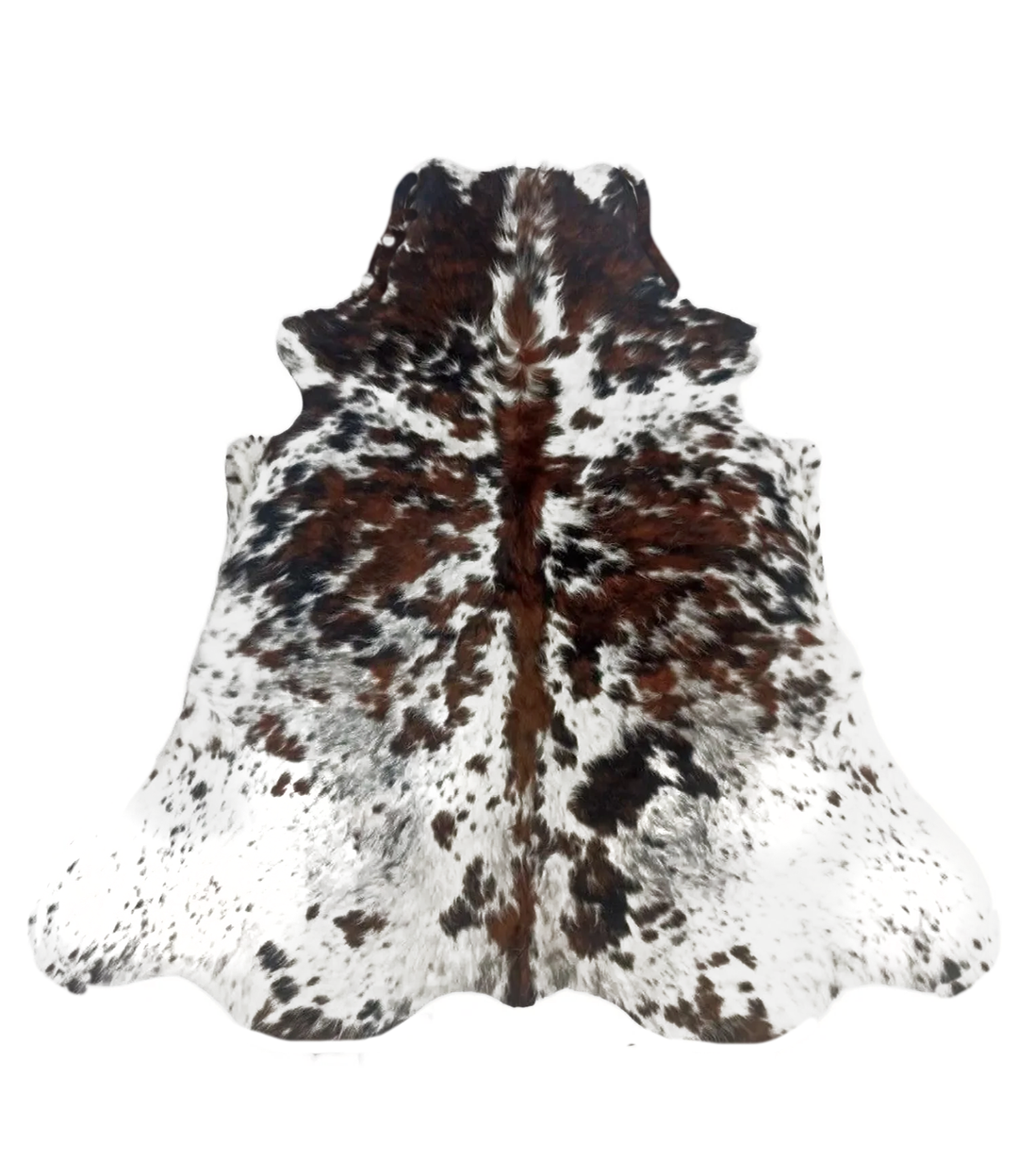 Natural cowhide rug from Cowhide Rugs London, 175cm x 160cm with distinctive black and white patches, premium quality decor piece.