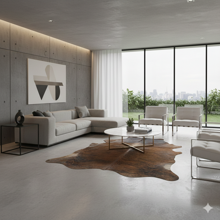 cowhide rug in living room