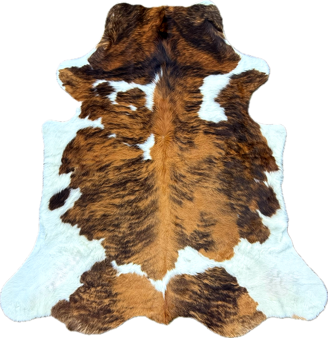 Natural cowhide rug from Cowhide Rugs London, 192cm x 173cm, featuring a unique, smooth cowhide pattern and rich brown color.