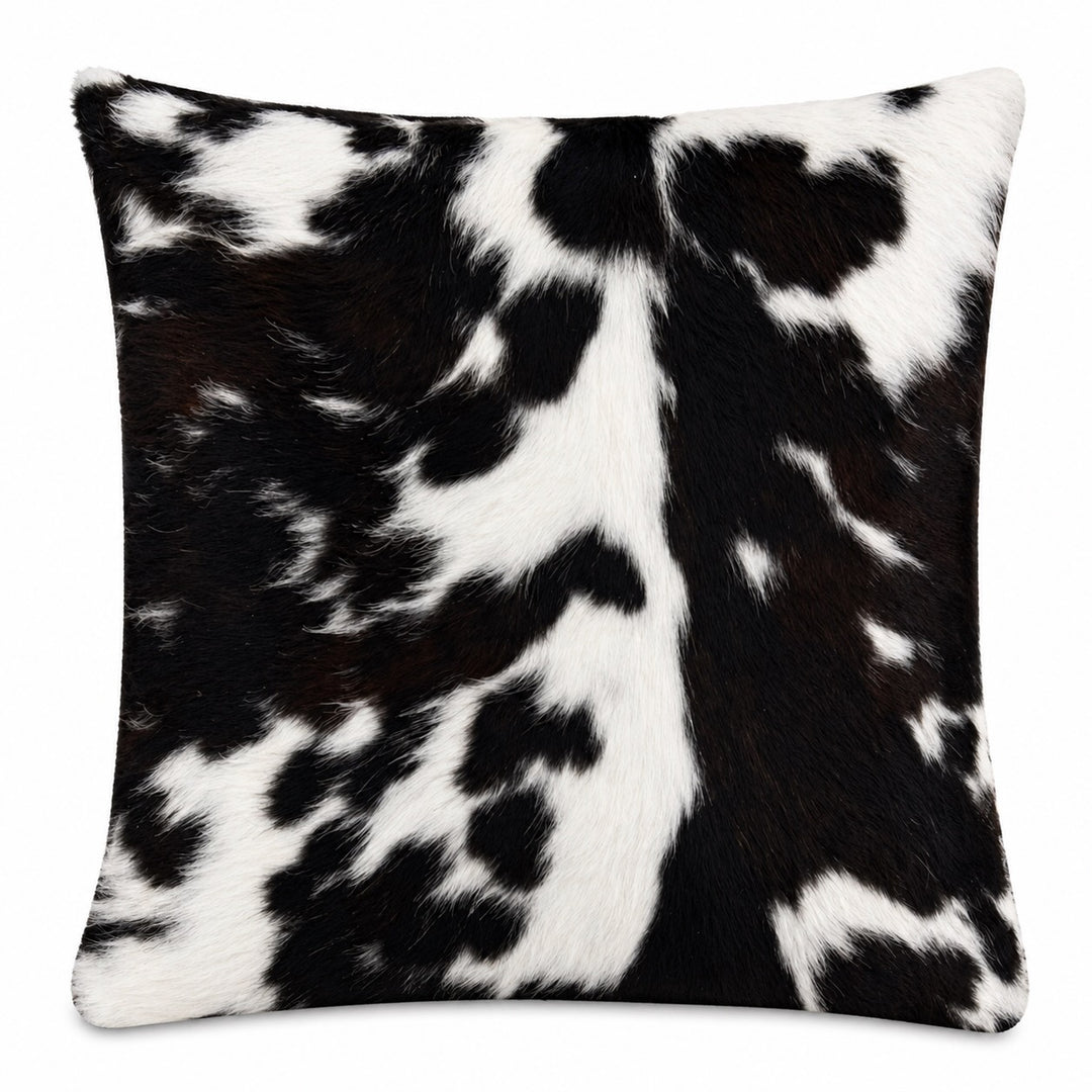 Cowhide cushion by Cowhide Rugs London, 49cm x 49cm, featuring a cowhide front and suede reverse in natural tones.