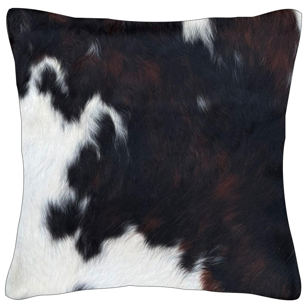 Cowhide Cushions from Cowhide Rugs London, 39cm x 39cm, featuring reverse Suedette fabric with natural cowhide pattern.