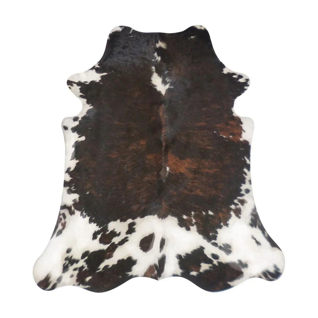 Premium Cowhide Rug DM406 from Cowhide Rugs London, 210cm by 181cm, showcasing natural cowhide pattern and rich textures.