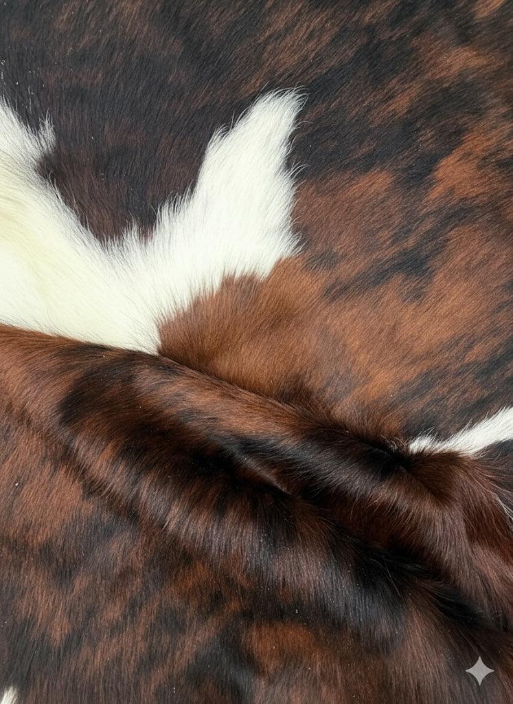 Premium Cowhide Rug DM413 from Cowhide Rugs London, 202cm x 176cm, natural cowhide with unique pattern and soft texture.