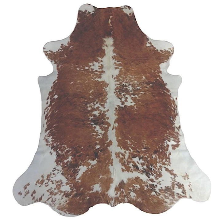Premium cowhide rug by Cowhide Rugs London, XXL size 235cm x 194cm, natural cowhide with distinctive markings.