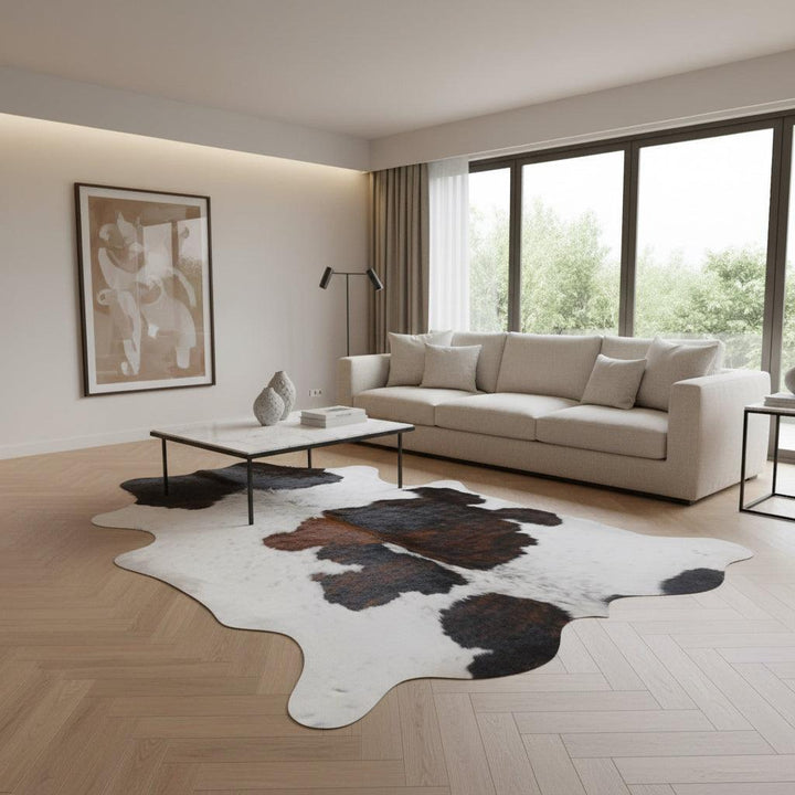 Premium Cowhide Rug by Cowhide Rugs London, 199cm x 170cm, natural cowhide with distinctive markings and smooth texture.