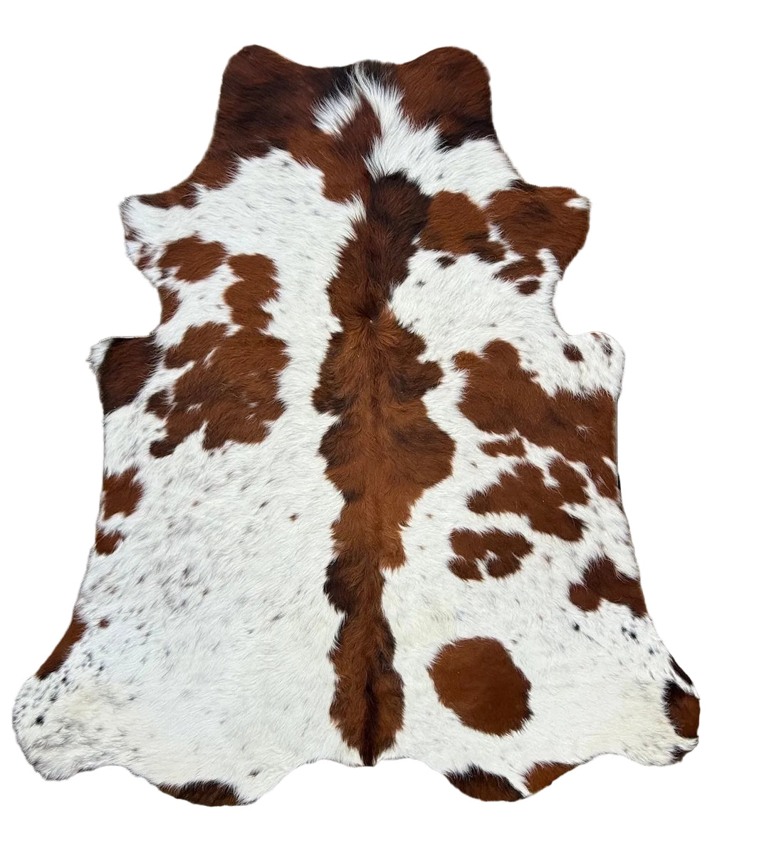 Brown and white cowhide rug 