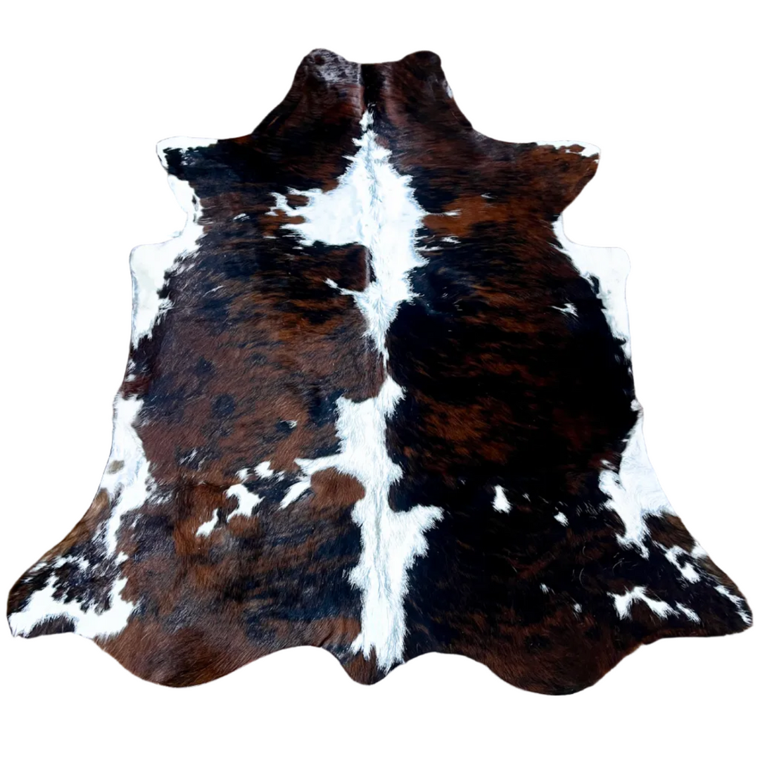 AU93 brown and white cowhide rug, 185cm x 155cm, by Cowhide Rugs London