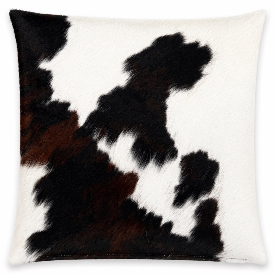 Cowhide cushion from Cowhide Rugs London, 27x39cm, with natural cowhide pattern and soft leather surface on both sides.
