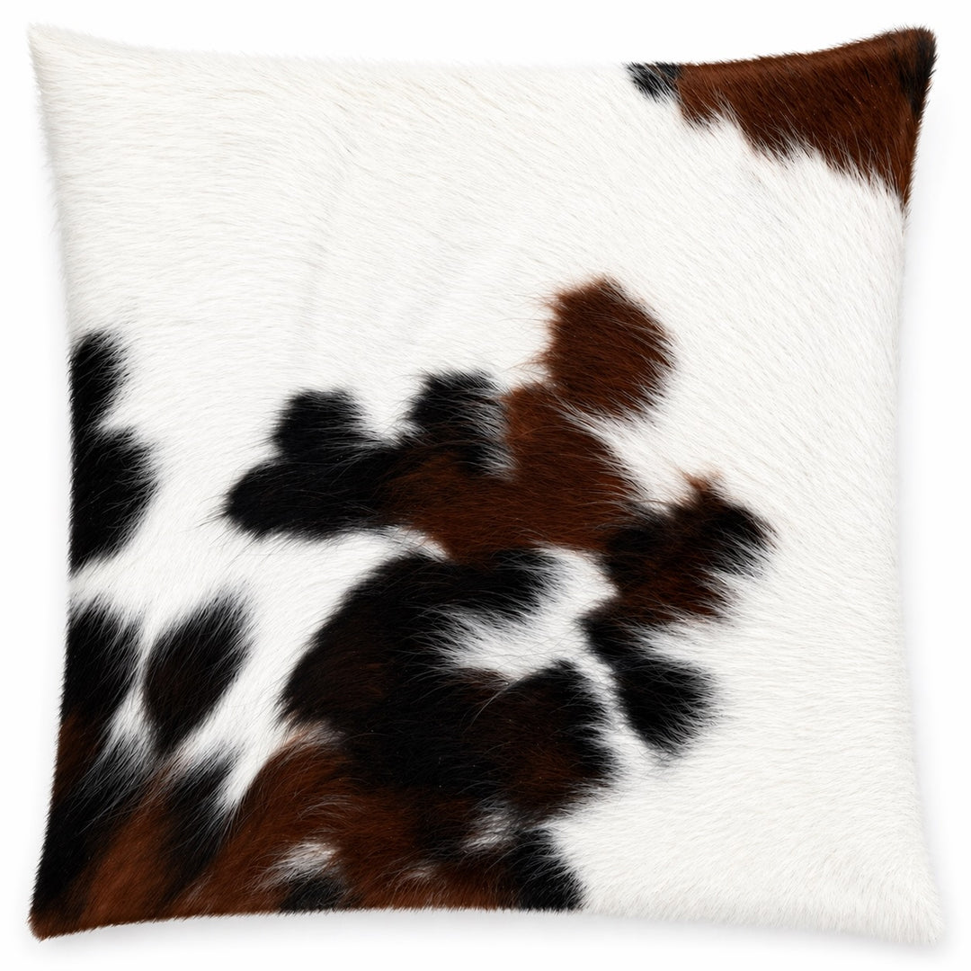 Cowhide cushion by Cowhide Rugs London, 28x39cm, featuring natural cowhide with a textured, patterned surface on both sides.