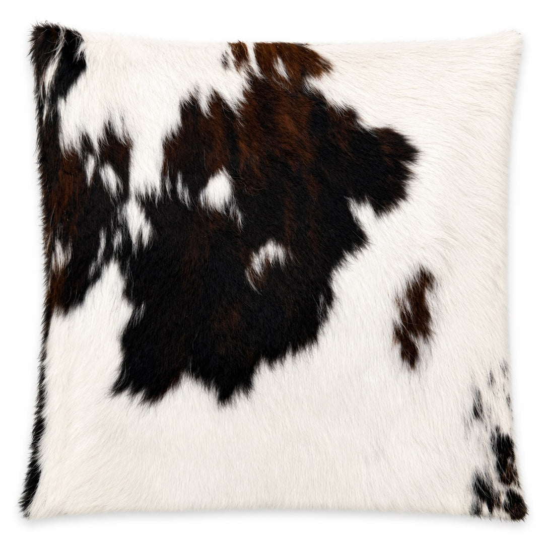 Cowhide cushion by Cowhide Rugs London with natural brown and white cowhide, 39cm x 39cm, featuring a soft, textured surface.
