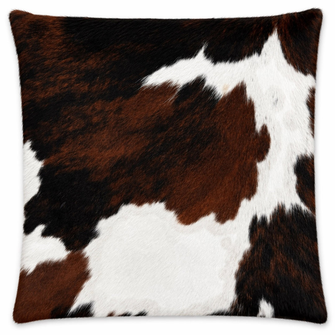 Cowhide cushion from Cowhide Rugs London, 34cm x 39cm, featuring natural cowhide with a distinctive pattern and soft texture.