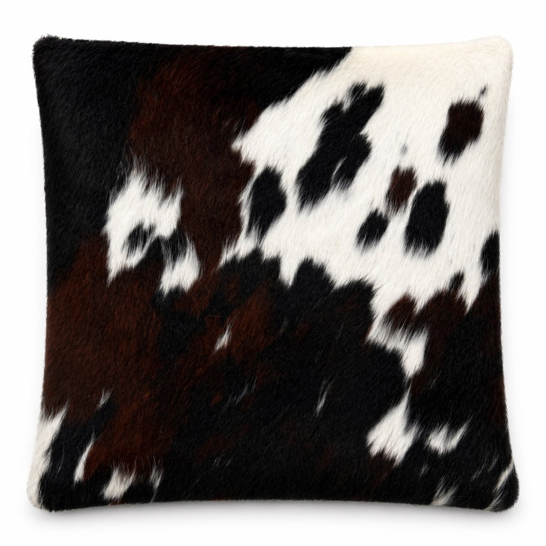 Cowhide cushion from Cowhide Rugs London, 39cm square, featuring natural cowhide with a soft, textured surface and distinctive pattern.
