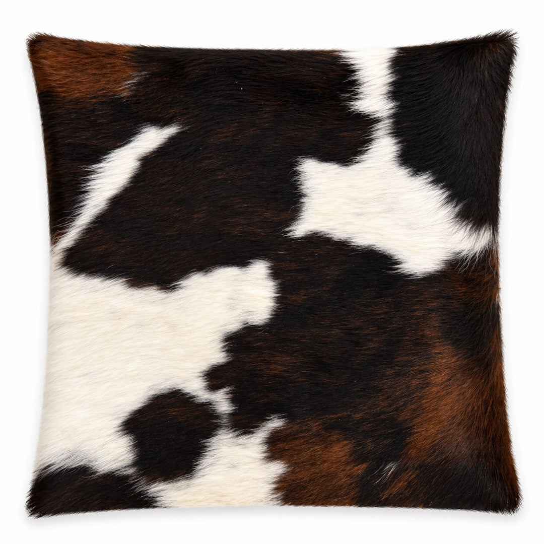 Cowhide Cushion by Cowhide Rugs London, 43x39cm, featuring natural cowhide patterns on both sides.