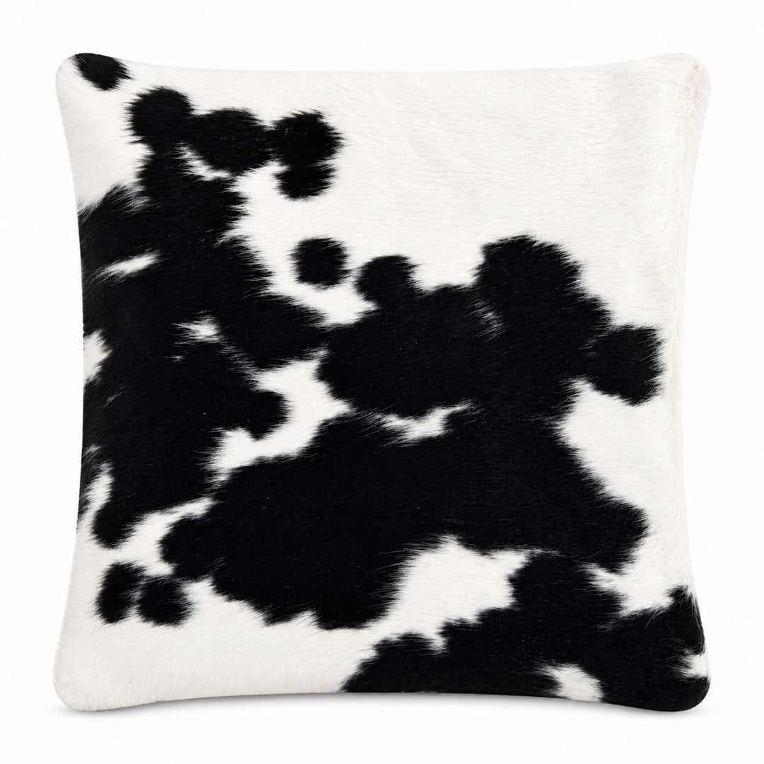 Cowhide cushion with suede reverse, 49cm x 49cm, by Cowhide Rugs London, showcasing the textured cowhide front and soft suede backing.