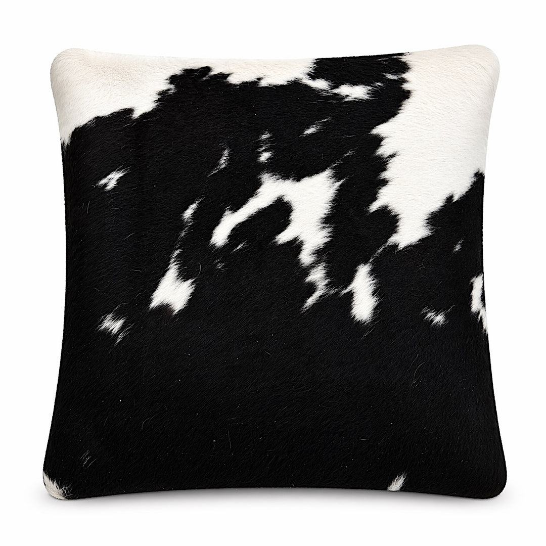 Cowhide cushion with suede reverse, 49cm x 49cm, by Cowhide Rugs London, showcasing the textured cowhide front and soft suede back.