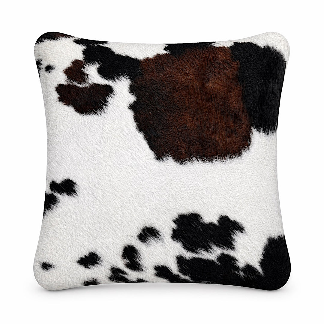 Cowhide cushion with suede reverse, 49cm x 49cm, by Cowhide Rugs London, showcasing the textured cowhide front and soft suede back.