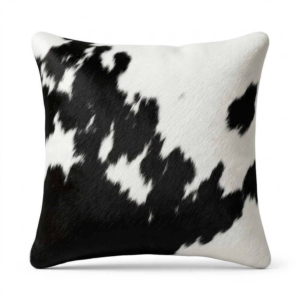 Cowhide cushion with reverse Suedette in beige and brown, 49cm x 49cm from Cowhide Rugs London, showcasing its textured surface.