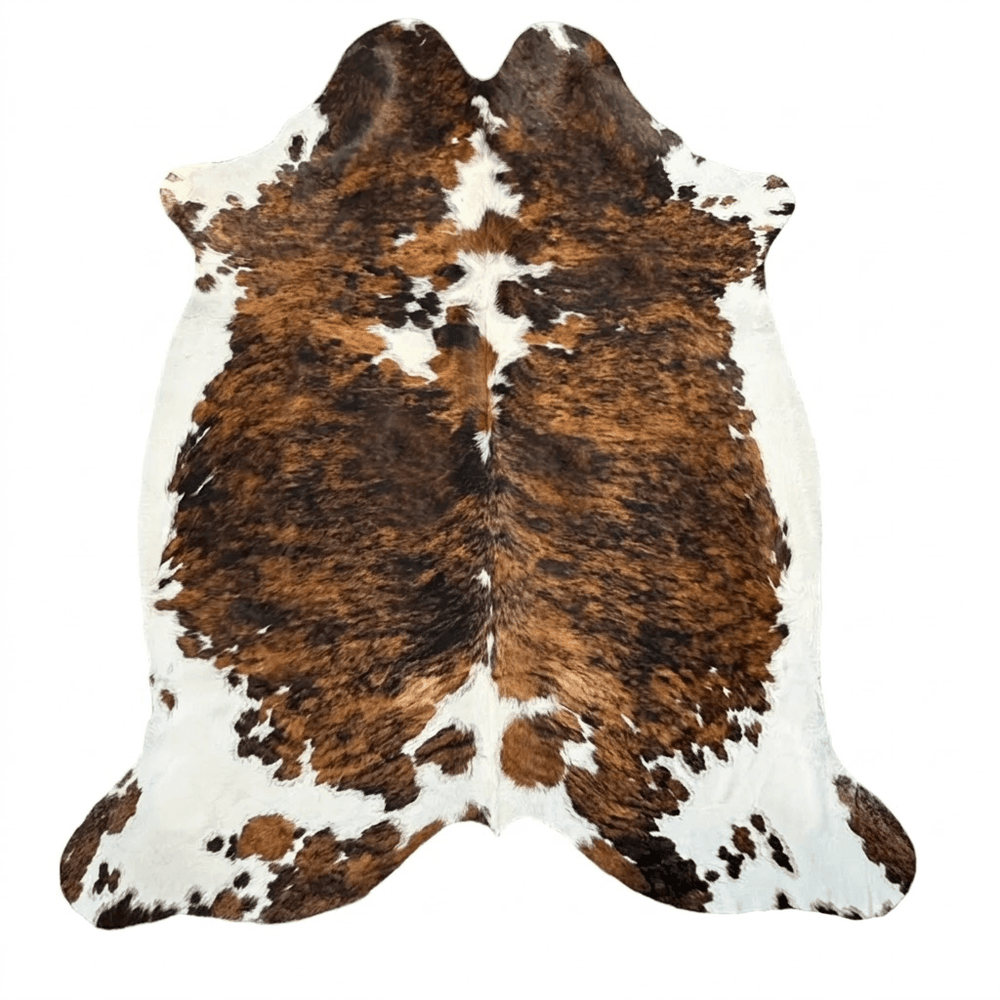 Large premium cowhide rug by Cowhide Rugs London, 250cm x 215cm, natural cowhide with unique patterns and textures.