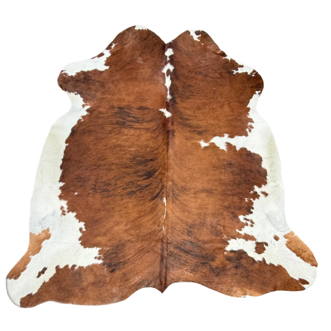 cowhide rug with a unique brindle and pattern